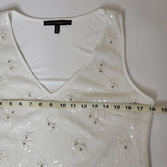 White House Black Market Ivory Sequined Embroidered Blouse Small - Picture 5 of 12